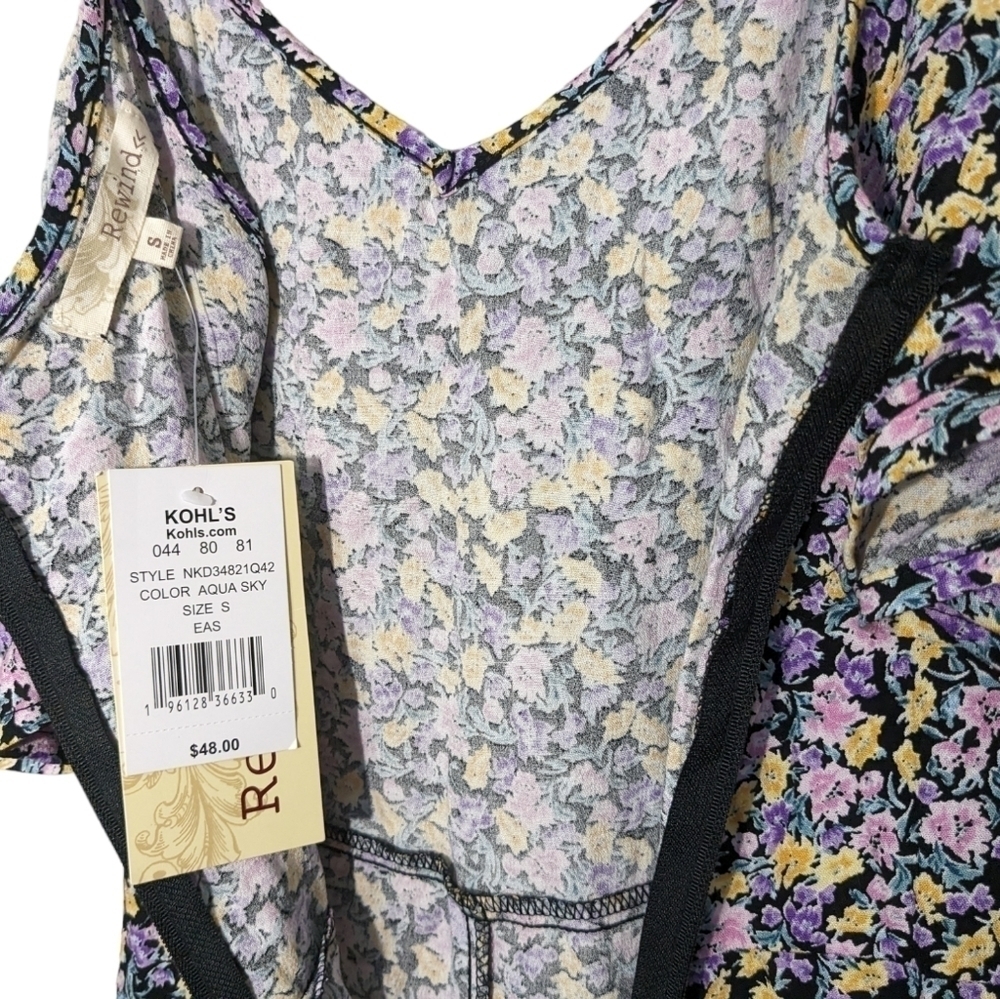REWIND Purple Blue Aqua Sky Floral Off Shoulder High Low Unique Dress Summer - Picture 7 of 11